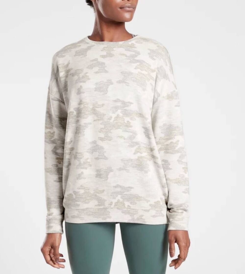 Athleta Pure Luxe Camo Print Sweatshirt Modal Blend Small Oversized Basic Comfy